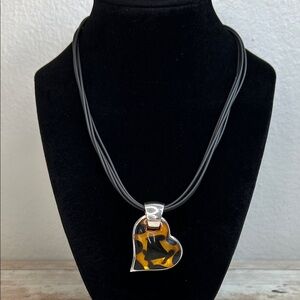 Avon Heart Pendant Necklace with Black and Gold Accents